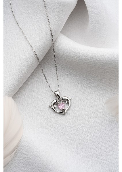 925 Ayar Gümüş Taşlı Çift Yunus Kolye