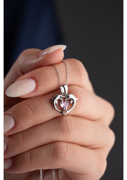 925 Ayar Gümüş Taşlı Çift Yunus Kolye fiyatları