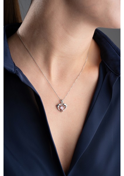 925 Ayar Gümüş Taşlı Çift Yunus Kolye modelleri