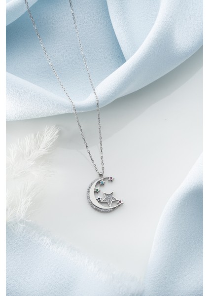 925 Ayar Gümüş Zirkon Taşlı Ayyıldız Kolye