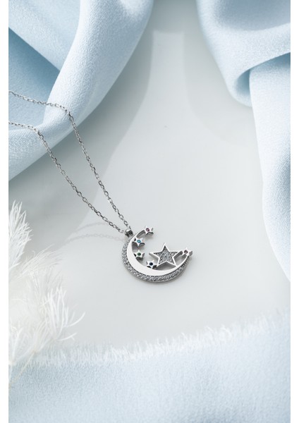 925 Ayar Gümüş Zirkon Taşlı Ayyıldız Kolye indirimleri
