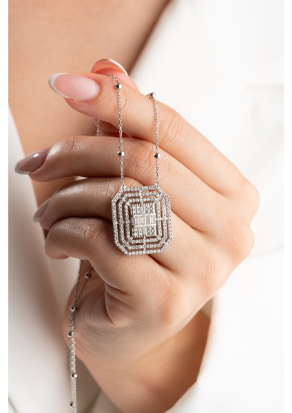 925 Ayar Gümüş Baget Taşlı Kolye modelleri