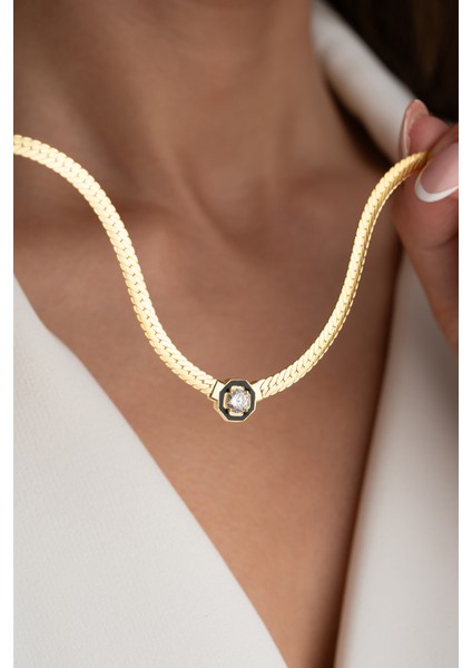 925 Ayar Gümüş Siyah Mineli Serenay Kolye modelleri