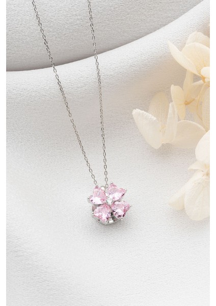 925 Ayar Gümüş Dönen Pembe Çiçek Kolye