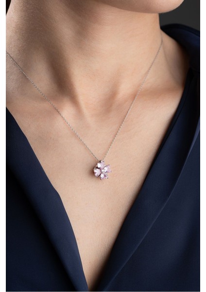 925 Ayar Gümüş Dönen Pembe Çiçek Kolye indirimleri