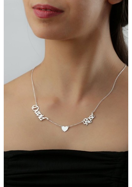 925 Ayar Gümüş Kişiye Özel Isimli Kalpli Kolye