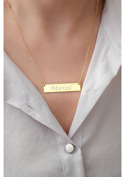 925 Ayar Gümüş Kişiye Özel Isimli Yatay Plaka Kolye fiyatları