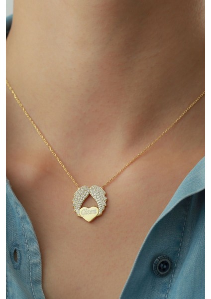 925 Ayar Gümüş Isimli Kanatlı Kalp Kolye fiyatları