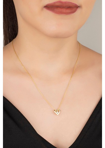 925 Ayar Gümüş Tektaşlı Kalp Kolye