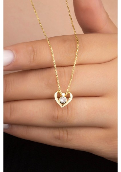 925 Ayar Gümüş Tektaşlı Kalp Kolye fiyatları