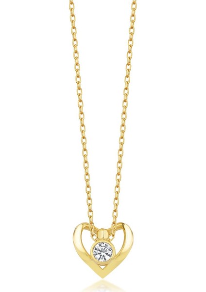 925 Ayar Gümüş Tektaşlı Kalp Kolye modelleri