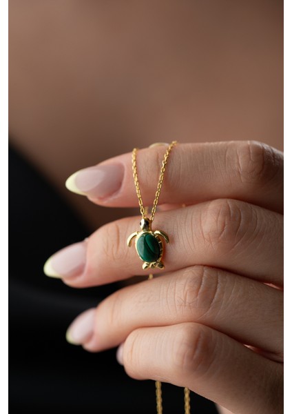 925 Ayar Gümüş Gold Kaplumbağa Kolye