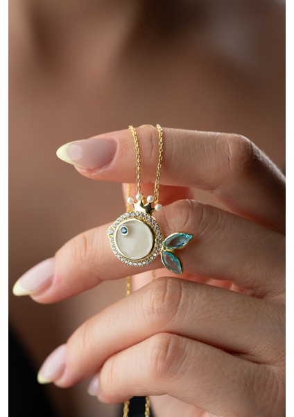 925 Ayar Gümüş Taçlı Mineli Balık Kolye