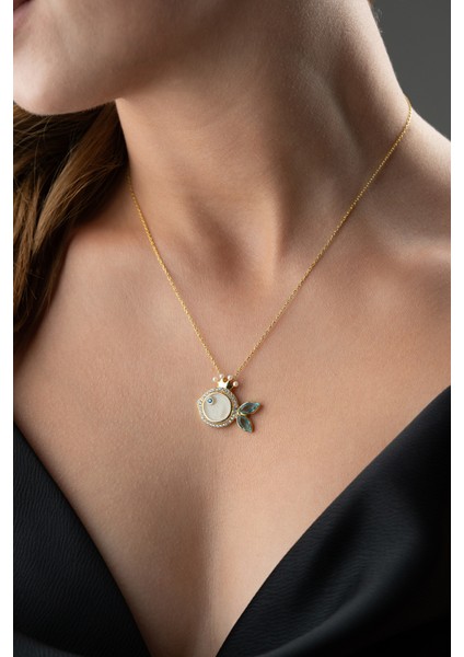 925 Ayar Gümüş Taçlı Mineli Balık Kolye modelleri