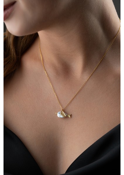 925 Ayar Gümüş Doğal Taş Kuş Kolye