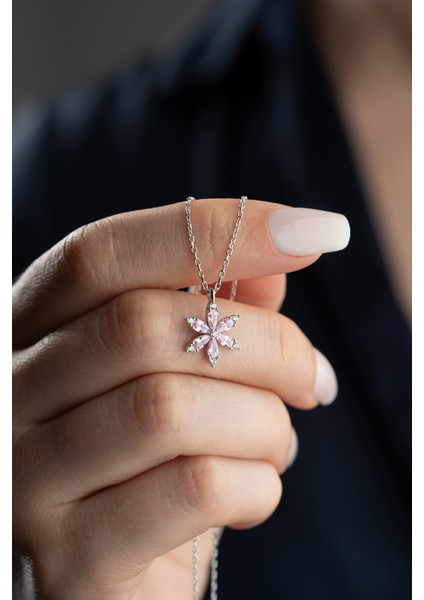 925 Ayar Gümüş Pembe Taşlı Lotus Kolye modelleri