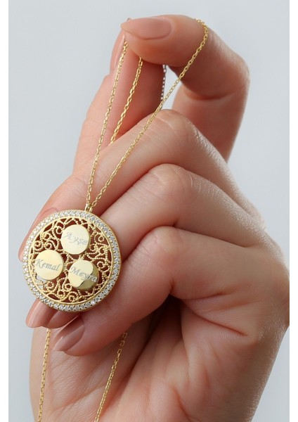 925 Ayar Gümüş Üçlü Isimli Taşlı Hakla Kolye