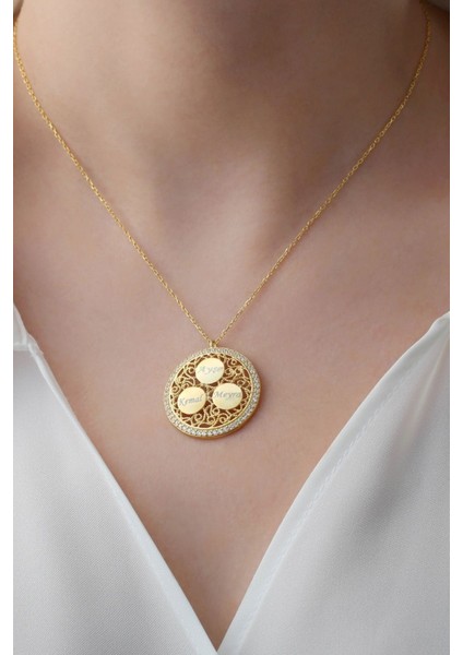 925 Ayar Gümüş Üçlü Isimli Taşlı Hakla Kolye fiyatları