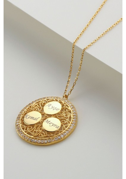 925 Ayar Gümüş Üçlü Isimli Taşlı Hakla Kolye modelleri