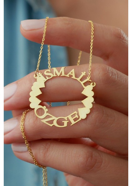 925 Ayar Gümüş Isimli Kalpli Halka Kolye