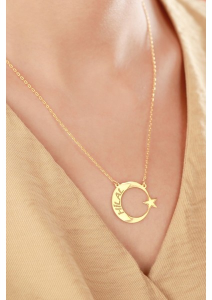 925 Ayar Gümüş Isimli Motifli Ay Yıldız Kolye fiyatları