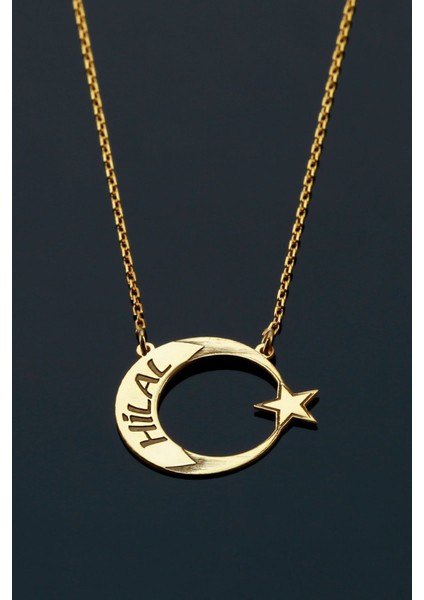 925 Ayar Gümüş Isimli Motifli Ay Yıldız Kolye modelleri