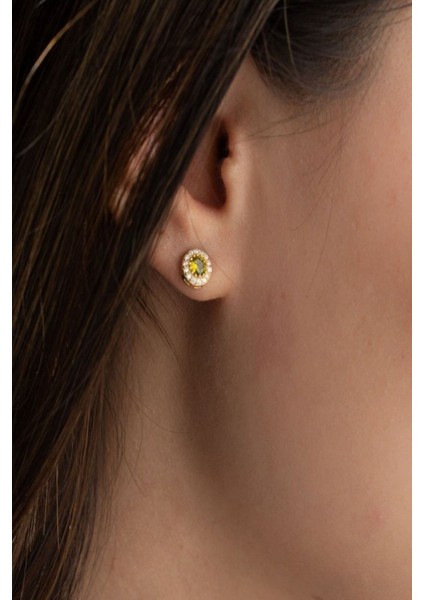 925 Ayar Gümüş Ağustos Ayı Doğum Taşı ( Peridot ) Kolye - Küpe Seti