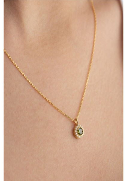 925 Ayar Gümüş Ağustos Ayı Doğum Taşı ( Peridot ) Kolye - Küpe Seti modelleri