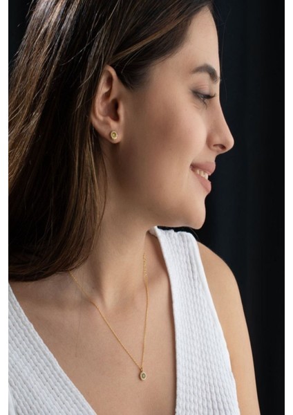 925 Ayar Gümüş Ağustos Ayı Doğum Taşı ( Peridot ) Kolye - Küpe Seti indirimleri