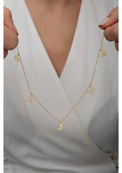 925 Ayar Gümüş Gold Kelebek Şans Kolye