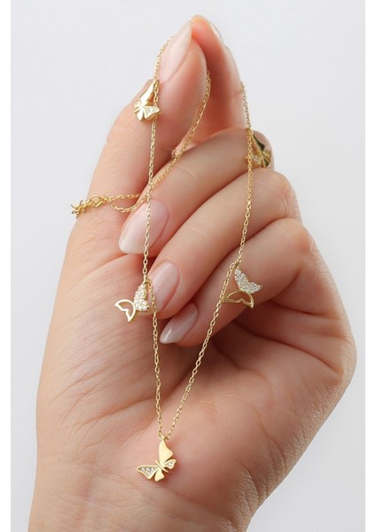 925 Ayar Gümüş Gold Kelebek Şans Kolye fiyatları