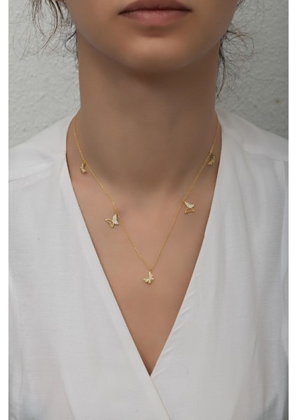 925 Ayar Gümüş Gold Kelebek Şans Kolye modelleri