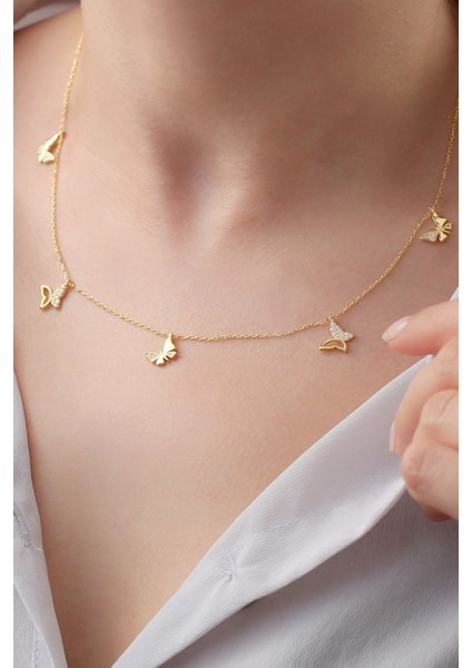 925 Ayar Gümüş Gold Kelebek Şans Kolye fırsatları