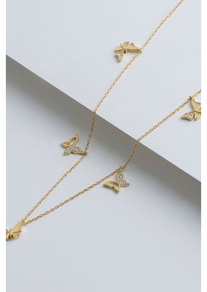 925 Ayar Gümüş Gold Kelebek Şans Kolye indirimleri