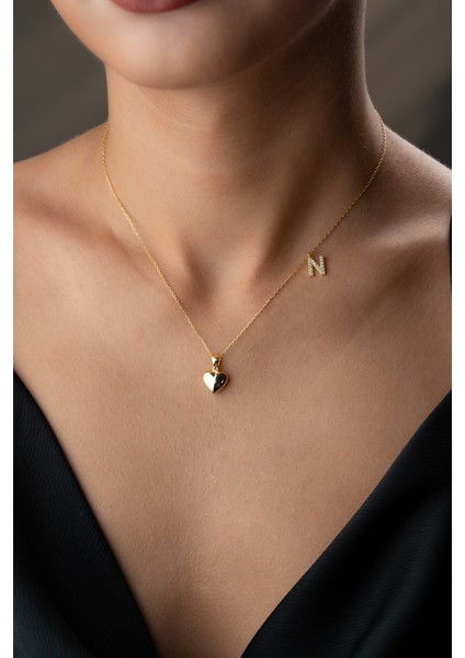 925 Ayar Gümüş Kalpli Harf Kolye