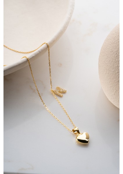 925 Ayar Gümüş Kalpli Harf Kolye