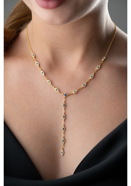 925 Ayar Gümüş Taşlı Y Zincir Göz Kolye modelleri