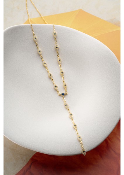 925 Ayar Gümüş Taşlı Y Zincir Göz Kolye indirimleri