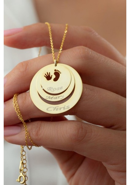 925 Ayar Gümüş Isimli Üçlü El Ayak Izli Halka Kolye fiyatları