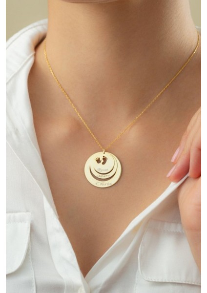 925 Ayar Gümüş Isimli Üçlü El Ayak Izli Halka Kolye modelleri