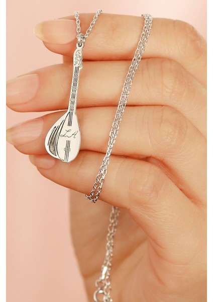 925 Ayar Gümüş Isimli Bağlama Saz Kolye