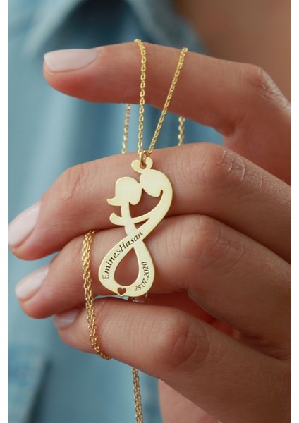 925 Ayar Gümüş Isimli Sonsuz Çift Kolye