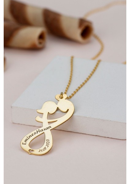 925 Ayar Gümüş Isimli Sonsuz Çift Kolye modelleri