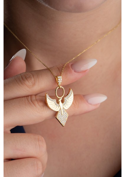 925 Ayar Gümüş Gold Zümrüdüanka Kolye indirimleri