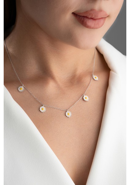 925 Ayar Gümüş 5'li Papatya Kolye