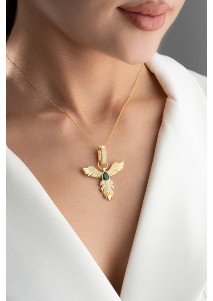 925 Ayar Gümüş Zirkon Taşlı Zümrüdüanka Kolye