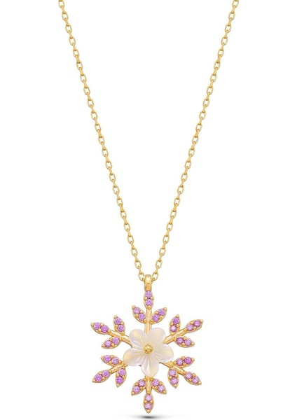 925 Ayar Gümüş Sedefli Güllü Kartanesi Kolye