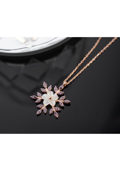 925 Ayar Gümüş Sedefli Güllü Kartanesi Kolye fırsatları