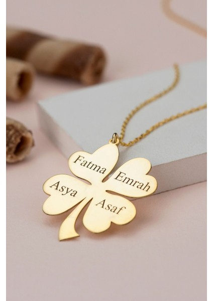 925 Ayar Gümüş Isimli Yonca Kolye