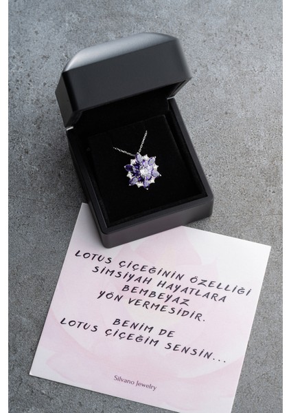 925 Ayar Gümüş Mor Oval Zirkon Taşlı Lotus fiyatları